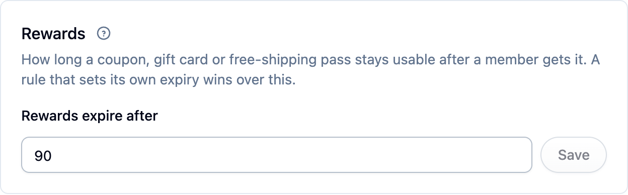 The Rewards section under Settings, Loyalty