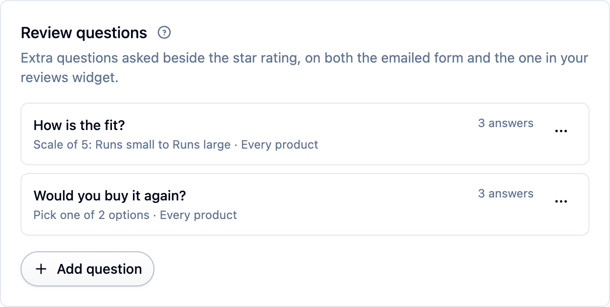 The Review questions section listing two questions with their answer counts